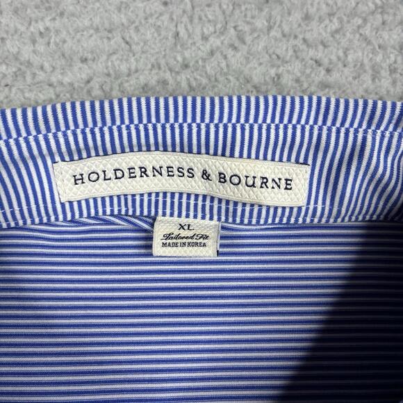 Holderness & Bourne Tailored Fit Polo Shirt Men’s XL Blue Striped Golf Logo - Picture 3 of 10